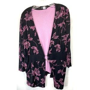 Studio 1940 Women 4X Black/Mauve Stitch Floral Lined Cardigan Buckle Tie USA**